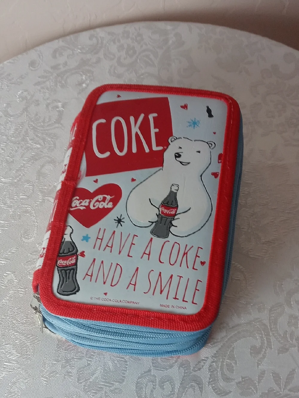 Coke Blue and Red Triple-Zip Pen and Pencil Organizer Case